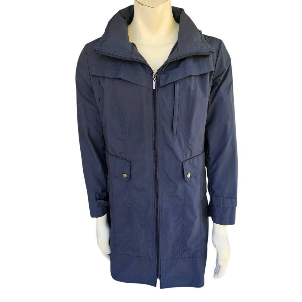 Cole Haan Men’s XL Navy Hooded Rain Jacket Long Coat Lightweight Windbreaker